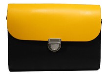 Handmade London Yellow and Black Satchel Cross Body Clasp Closure ladies Handbag