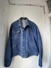 Vintage Wrangler Blue Denim Western Jacket Size Medium Contrast Stitch