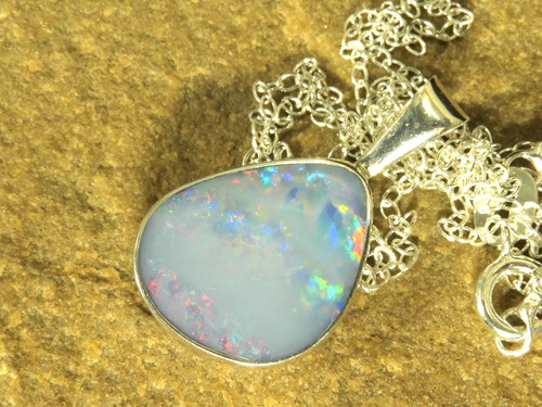 Blue opal pendant necklace 925