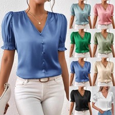 Ladies Satin Silk Button Tee