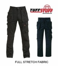 Mens Work Trousers Tuff Stuff Stretch Slim-fit Proflex & Knee Pad Pockets 715