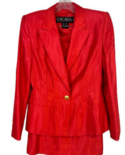 Escada Margaretha Ley Women's 38 Red Pin Tucked Lined Skirt Suit