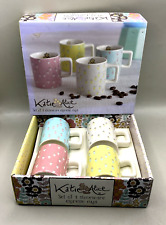 SET OF 4 BNIB KATIE ALICE STONEWARE EXPRESSO CUPS PRETTY RETRO COLLECTION