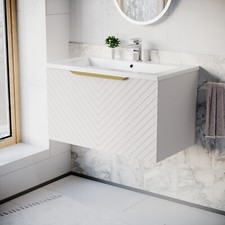 Nes Home 800mm Wall Hung Pink Drawers Basin Vanity Brushed Brass Handle