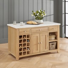 Cheshire Whitewash Oak Large Kitchen Island with White Carrara Marble Top