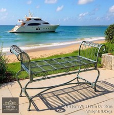 Antiqued Aged Turquoise Fancy Ornate Metal Garden Bench Patio Furniture Seat