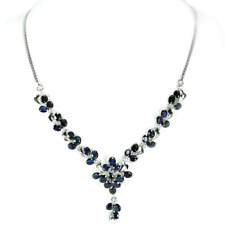 Silver Necklace Sapphire Genuine Natural Mined Gems Solid Sterling 17 1/2 Inch