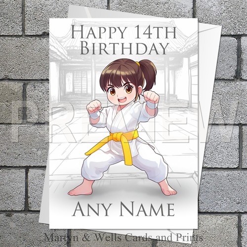 Karate girl birthday card - birthday, card.