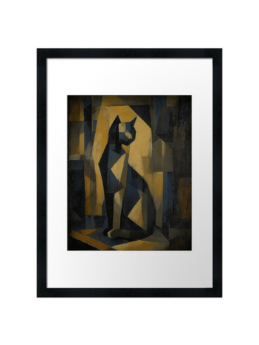 Cubist black cat framed - cubist, wall