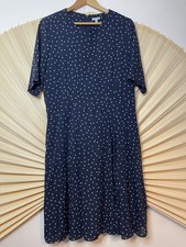 Jigsaw Blue White Polka Dot Dress Size 16 – Silk Blend Midi Smart Casual
