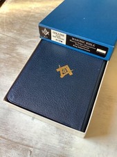 Signed Holy Bible Masonic King James Edition Collins Iona Text Blue Leatheroid