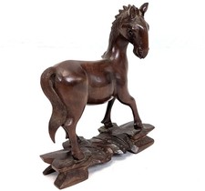 Vintage Miniature Chinese Rosewood Horse Wooden Carving With Glass Eyes 4in N1