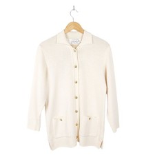 Grazia Women's Cream Cable Knit Cardigan Gold Buttons Wool Blend Size 12