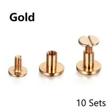 10Sets Flat Belt Screw Leather Craft Chicago Stud Heads Nail Brass Solid Rivet