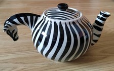 Vintage Collectable Unusual Zebra Teapot Black White Stripes