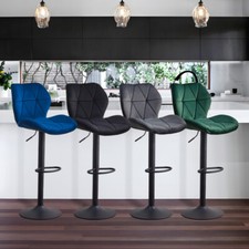 2x Bar Stools Velvet Swivel
