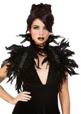 Womens Halloween Bolero Gothic Black Feather Adult Fancy Dress Black Swan Style
