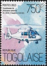 EUROCOPTER AS365 DAUPHIN Scandinavian Air Ambulance Helicopter Aircraft Stamp