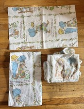 Vintage Holly Hobbie Twin Bed Sz Sheet Set w/ Flat & Fitted Sheet & Pillow Case