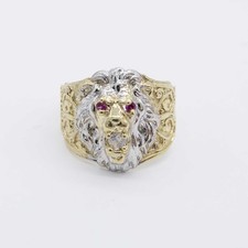 Lion Ring Ruby Eyes & CZ Solid