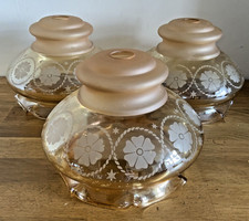 Vintage Glass Light Shade Trio Flower Star Iridescent Frosted Peach White 1950s 