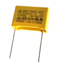 0.22uF 275Vac X2 Safety Capacitor 220n 224K 40/100/21 Pitch 15mm-Mains filtering