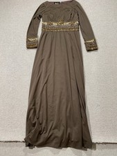 Vintage 70s Maxi Dress Womens Size 8 UK White Longline Gown Beaded Sequin 1970s