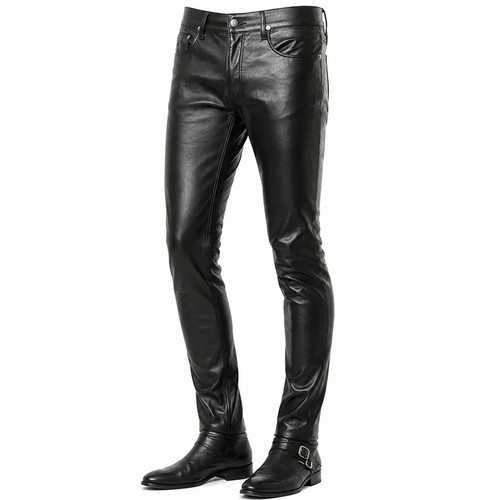 Men black leather skinny - leather,