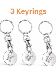 3 Trolley Coin Keyring Removable Supermarket £1 Pound Shopping Cart Token Holder