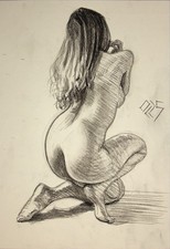 Original Female Charcoal on paper life Drawing nude Girl woman artwork realism
