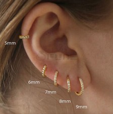925 Sterling Silver Crystal Gold Rose Gold Very Small Tiny Huggie Hoop Earrings