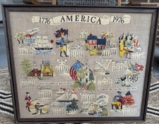 Framed US Bicentennial Society Crewel Needlepoint Calendar Erica Wilson