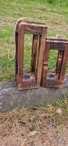 Wooden lantern tea light - lantern,
