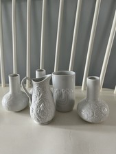 Four  White Thomas Of Germany Vases And One Portmeirion White  Jug
