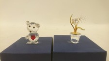 Swarovski Crystal Figurines Bundle: Bear with Heart & Flower Pot Display 