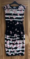 Debenhams New Black White Pink Floral Flower Stripe Bodycon Dress Size 8 - 12