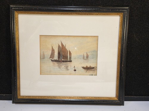 1910 antique signed watercolor - antique,