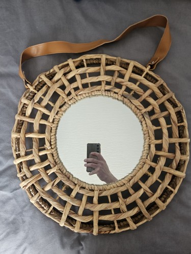 Beige rattan woven round - beige,