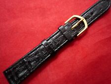 Black 14 mm R Genuine Leather Croc Grain Watch Strap Gold Buckle 14mm