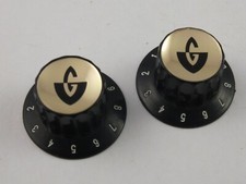 Pair of GUILD GUITAR KNOBS 1 VOLUME & 1 TONE Gold Inserts 18 spline Metric fit