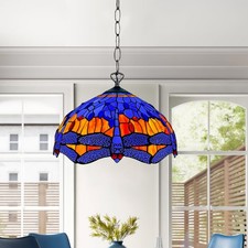 Tiffany Style Multicolor Pendant Lamp 16-Inch Vintage Stained Glass Ceiling Ligh