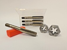 Various sizes of Carbon Steel BSF Thread Taps, Dies and Dienuts