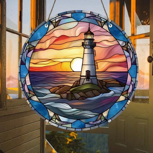 Lighthouse sunset suncatcher - lighthouse,