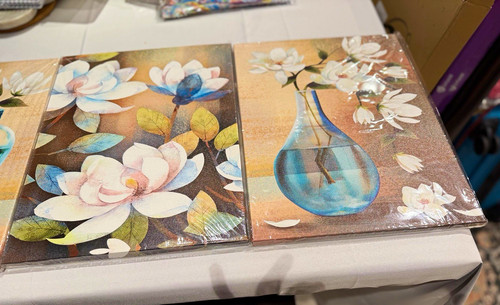 Piece framed floral canvas - floral,