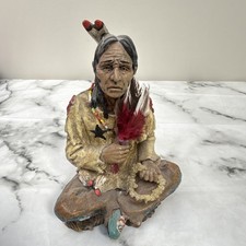 Resin Native American Indian Figure highly detailed Sitting 9ins tall.  (B29)