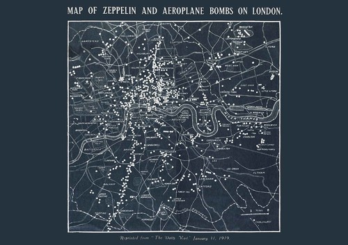 Map zeppelin bombs london - of,