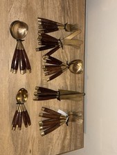 Vintage 42-Piece Brass & Teak Cutlery Set - Mid Century Scandinavian Style 1960s