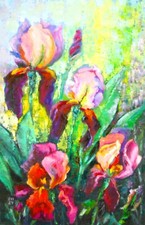 Irises Flowers Original Oil