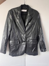 Women’s size S Bershka oversized black blazer faux leather jacket collared coat
