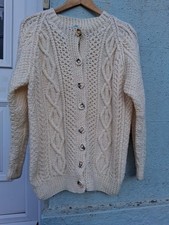 ARAN CARDIGAN, size Large,  Hand Knit , Wool